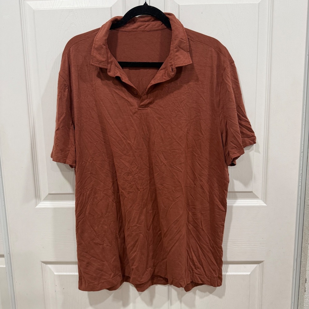 Lululemon Mens Short Sleeve Polo Shirt Rust Orange Terracotta Athletic Top